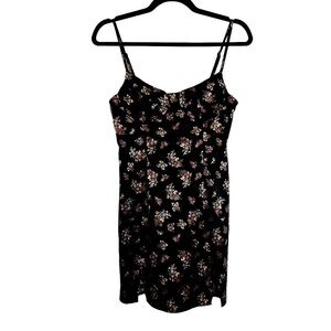 Skyler + Madison Black Satin Floral Print Spaghetti Strap Mini Slip Dress